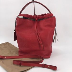 Burberry Medium Ashby Check Red Leather Hobo Bag